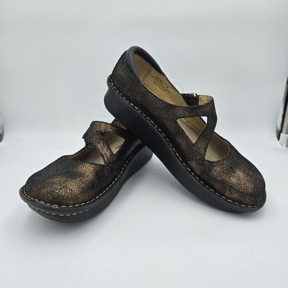 Alegria Peek-a-boo Mary Janes Dayna Copper Metallic Leather Women's Sz 39/9 - Picture 2 of 7